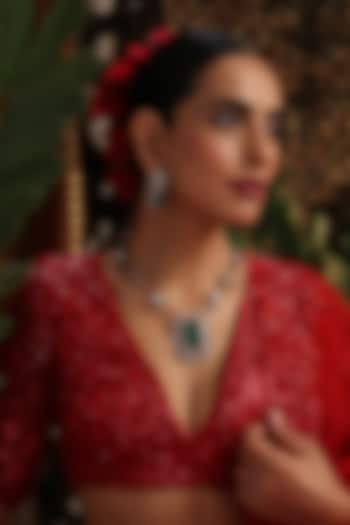 Gold Finish Emerald Green Kundan Polki Handcrafted Necklace Set by Swabhimann Jewellery at Pernia's Pop Up Shop