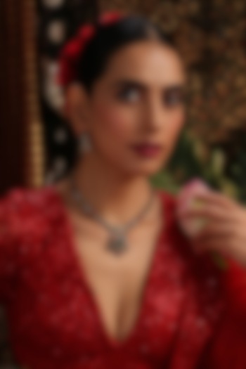 Gold Finish Navratna Kundan Polki Pendant Necklace Set by Swabhimann Jewellery at Pernia's Pop Up Shop