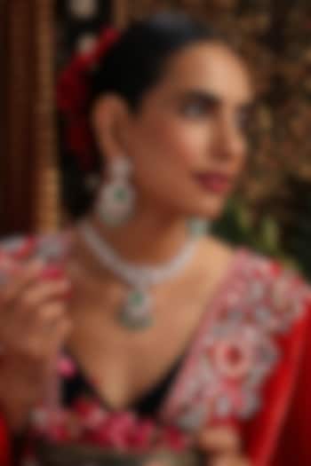 Rose Gold Finish Mint Green Kundan Polki Necklace Set by Swabhimann Jewellery at Pernia's Pop Up Shop