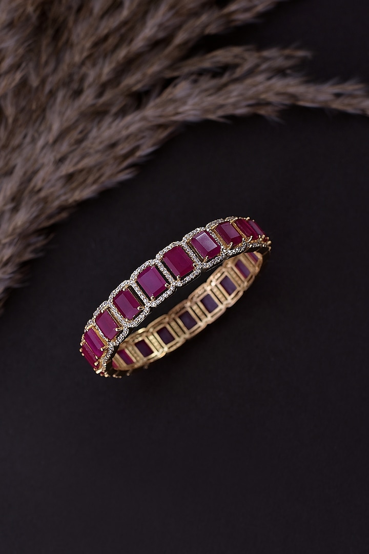 Gold Finish Ruby Synthetic Stone Handcrafted Bracelet by Swabhimann Jewellery