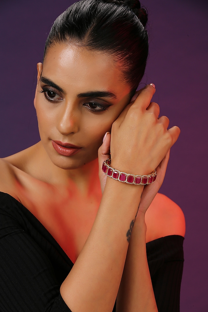 Gold Finish Ruby Synthetic Stone Handcrafted Bracelet by Swabhimann Jewellery