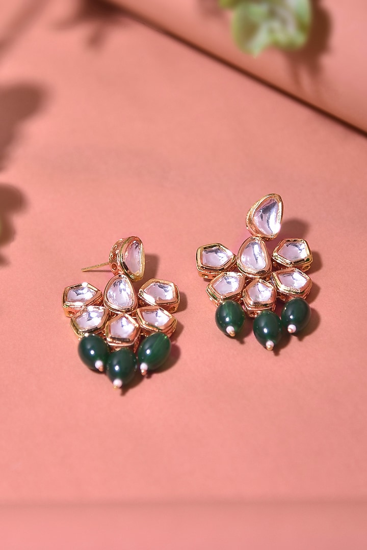 Gold Finish Kundan Polki Dangler Earrings by Swabhimann Jewellery at Pernia's Pop Up Shop