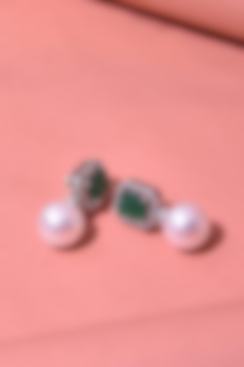 White Finish Zircon & Pearl Dangler Earrings by Swabhimann Jewellery