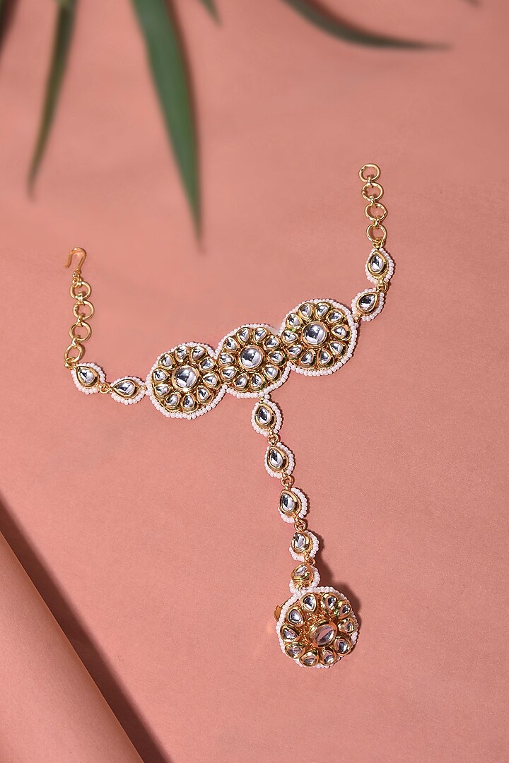 Gold Finish Kundan Polki & Pearl Hathphool by Swabhimann Jewellery at Pernia's Pop Up Shop