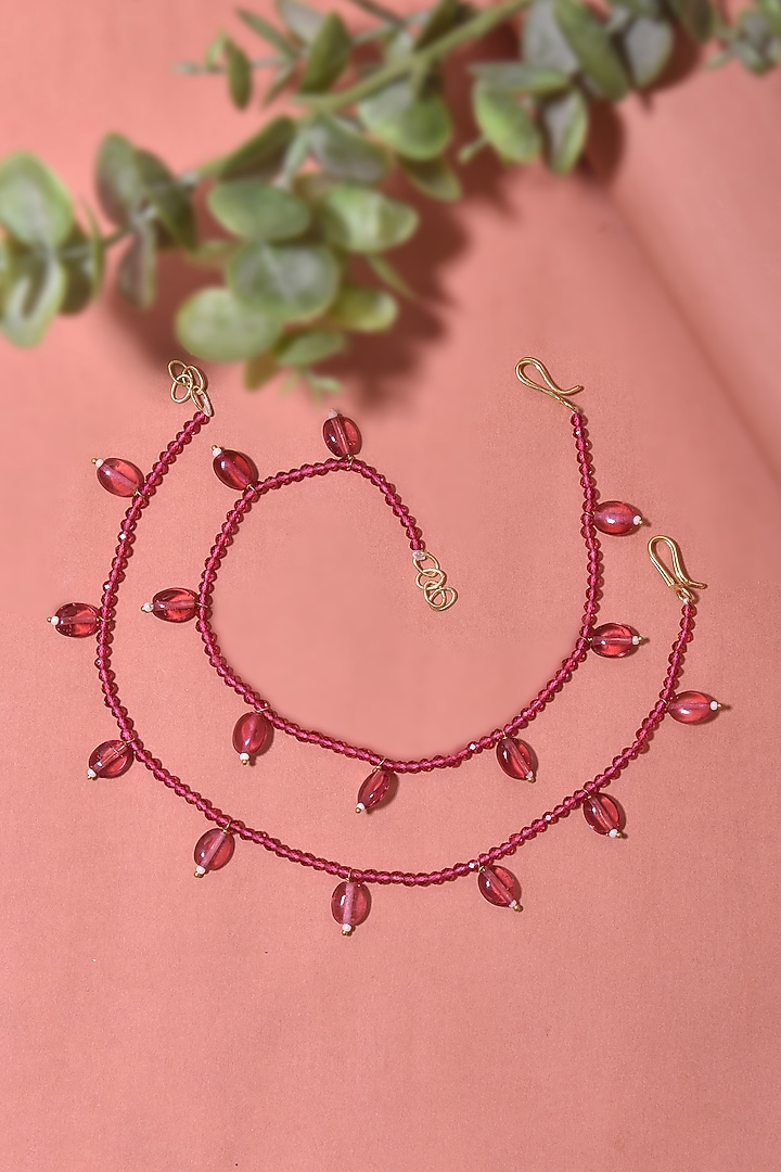 Gold Finish Stone & Beaded Anklets (Set Of 2) by Swabhimann Jewellery at Pernia's Pop Up Shop