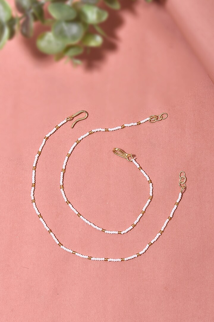 Gold Finish Kundan Polki & Pearl Anklets (Set Of 2) by Swabhimann Jewellery at Pernia's Pop Up Shop