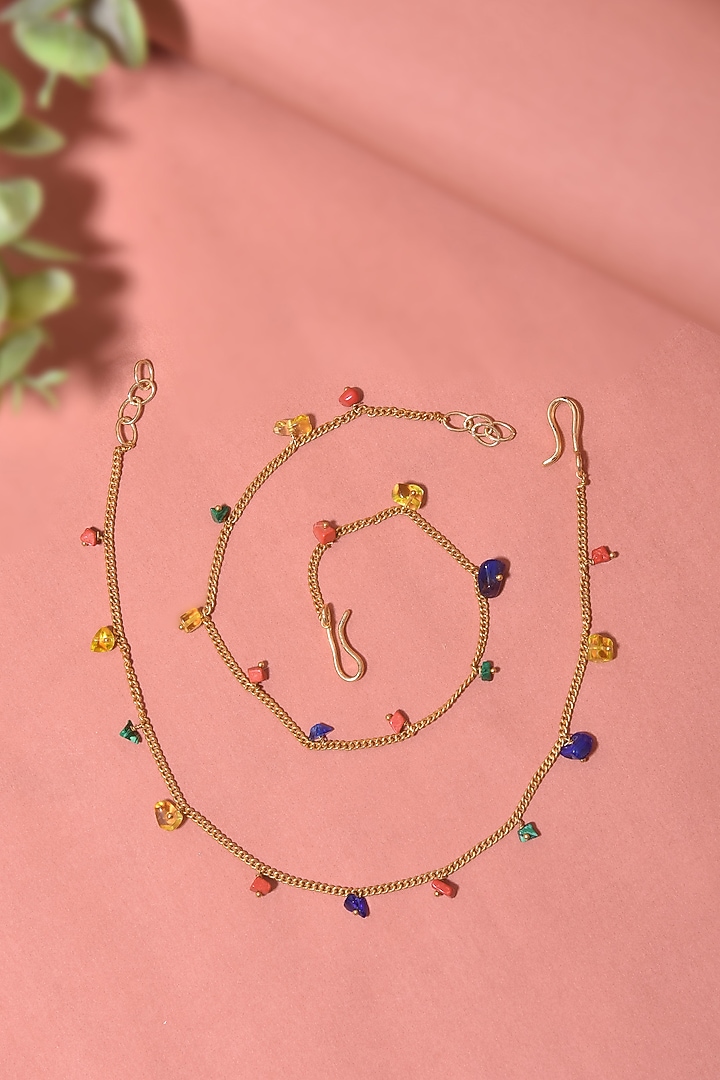 Gold Finish Multi-Colored Stone Anklets (Set Of 2) by Swabhimann Jewellery at Pernia's Pop Up Shop