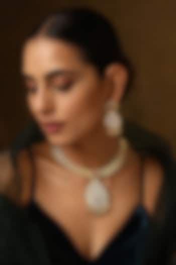 Gold Finish Kundan Polki Temple Necklace Set by Swabhimann Jewellery at Pernia's Pop Up Shop