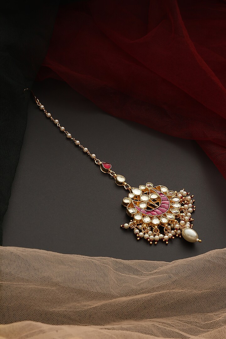 Gold Finish Kundan Polki Maangtikka by Swabhimann Jewellery at Pernia's Pop Up Shop