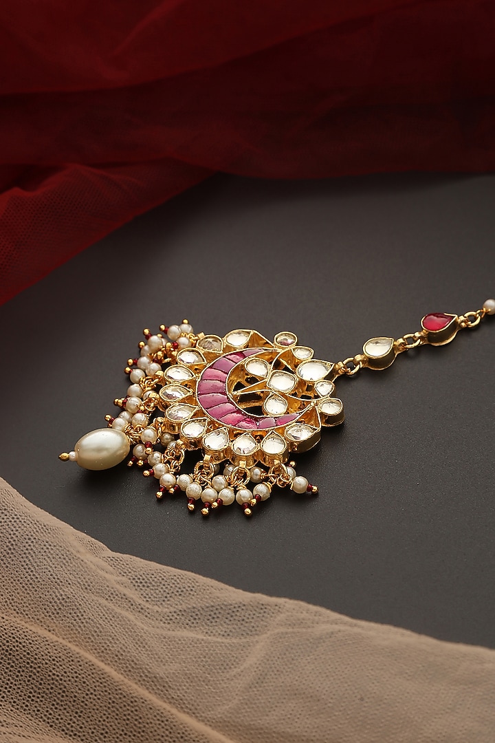 Gold Finish Kundan Polki Maangtikka by Swabhimann Jewellery at Pernia's Pop Up Shop