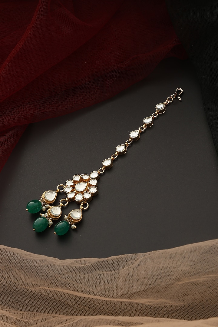 Gold Finish Kundan Polki Maangtikka by Swabhimann Jewellery at Pernia's Pop Up Shop