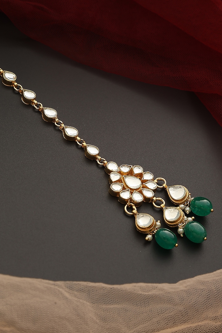 Gold Finish Kundan Polki Maangtikka by Swabhimann Jewellery at Pernia's Pop Up Shop