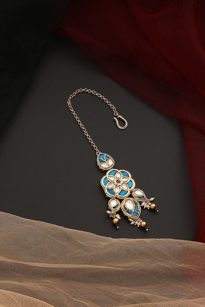 Gold Finish Kundan Polki Maangtikka by Swabhimann Jewellery at Pernia's Pop Up Shop