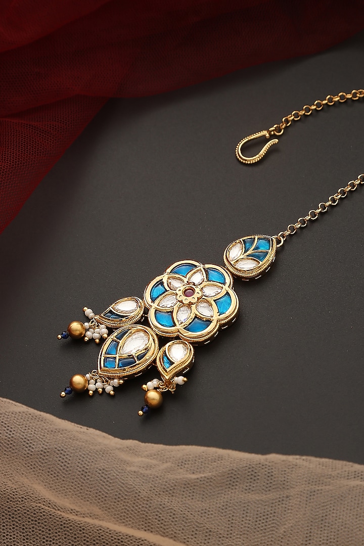 Gold Finish Kundan Polki Maangtikka by Swabhimann Jewellery at Pernia's Pop Up Shop