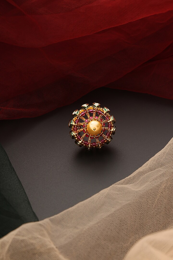 Gold Finish Kundan Polki Ring by Swabhimann Jewellery at Pernia's Pop Up Shop