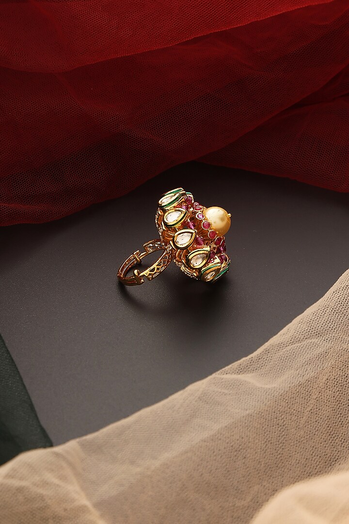 Gold Finish Kundan Polki Ring by Swabhimann Jewellery at Pernia's Pop Up Shop