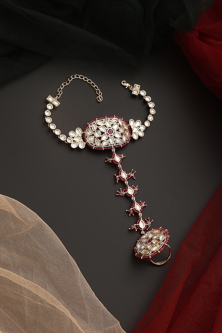 Rose Gold Finish Kundan Polki Hathphool by Swabhimann Jewellery at Pernia's Pop Up Shop