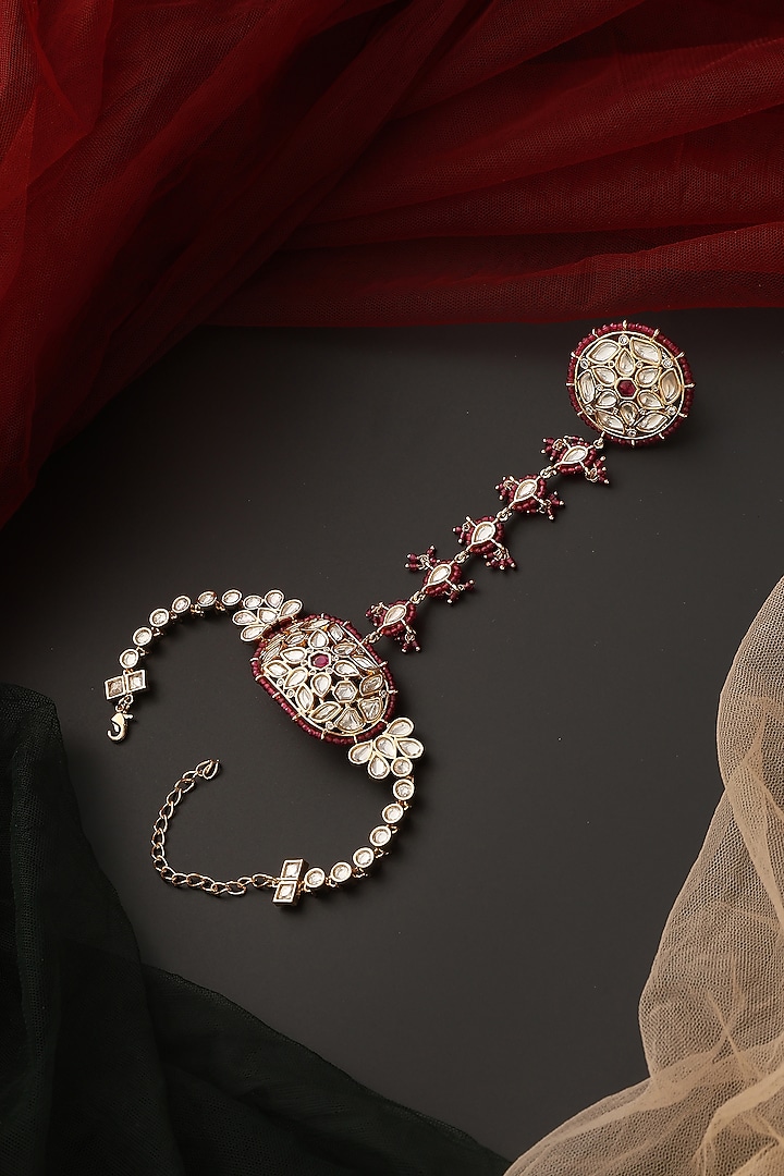 Rose Gold Finish Kundan Polki Hathphool by Swabhimann Jewellery at Pernia's Pop Up Shop