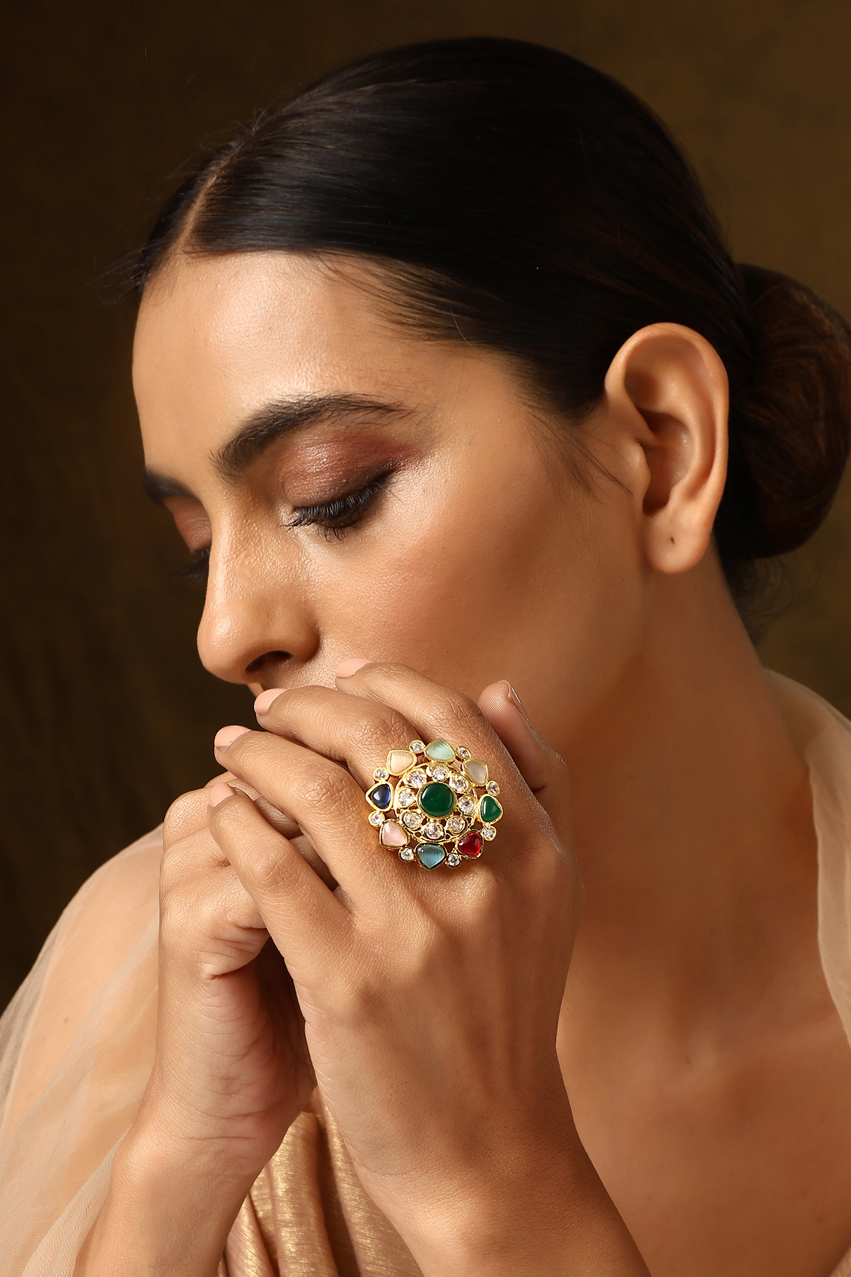 Gold Finish Kundan Polki Ring by Swabhimann Jewellery at Pernia's Pop Up Shop