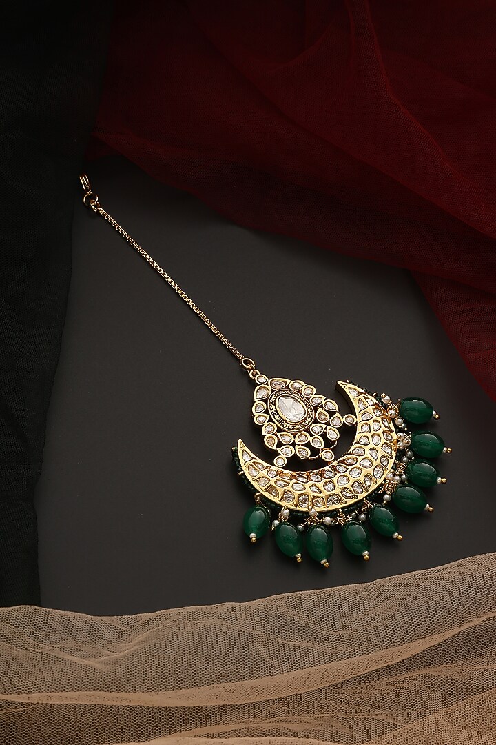 Gold Finish Kundan Polki Maangtikka by Swabhimann Jewellery at Pernia's Pop Up Shop