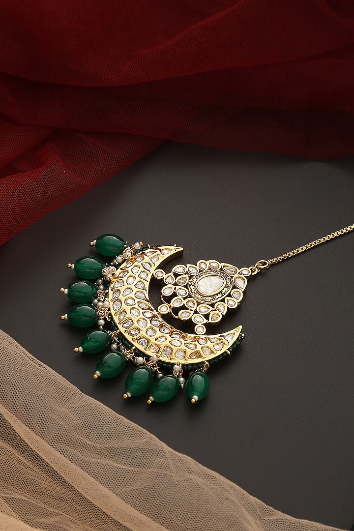 Gold Finish Kundan Polki Maangtikka by Swabhimann Jewellery at Pernia's Pop Up Shop