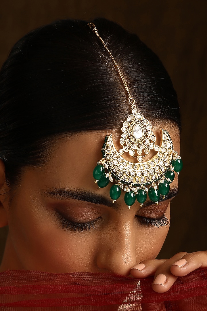 Gold Finish Kundan Polki Maangtikka by Swabhimann Jewellery at Pernia's Pop Up Shop
