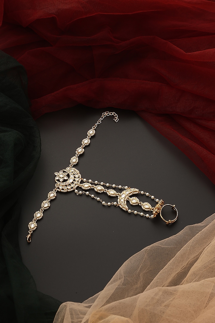 Gold Finish Kundan Polki Hathphool by Swabhimann Jewellery at Pernia's Pop Up Shop