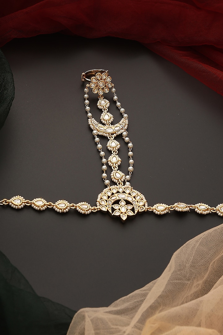 Gold Finish Kundan Polki Hathphool by Swabhimann Jewellery at Pernia's Pop Up Shop