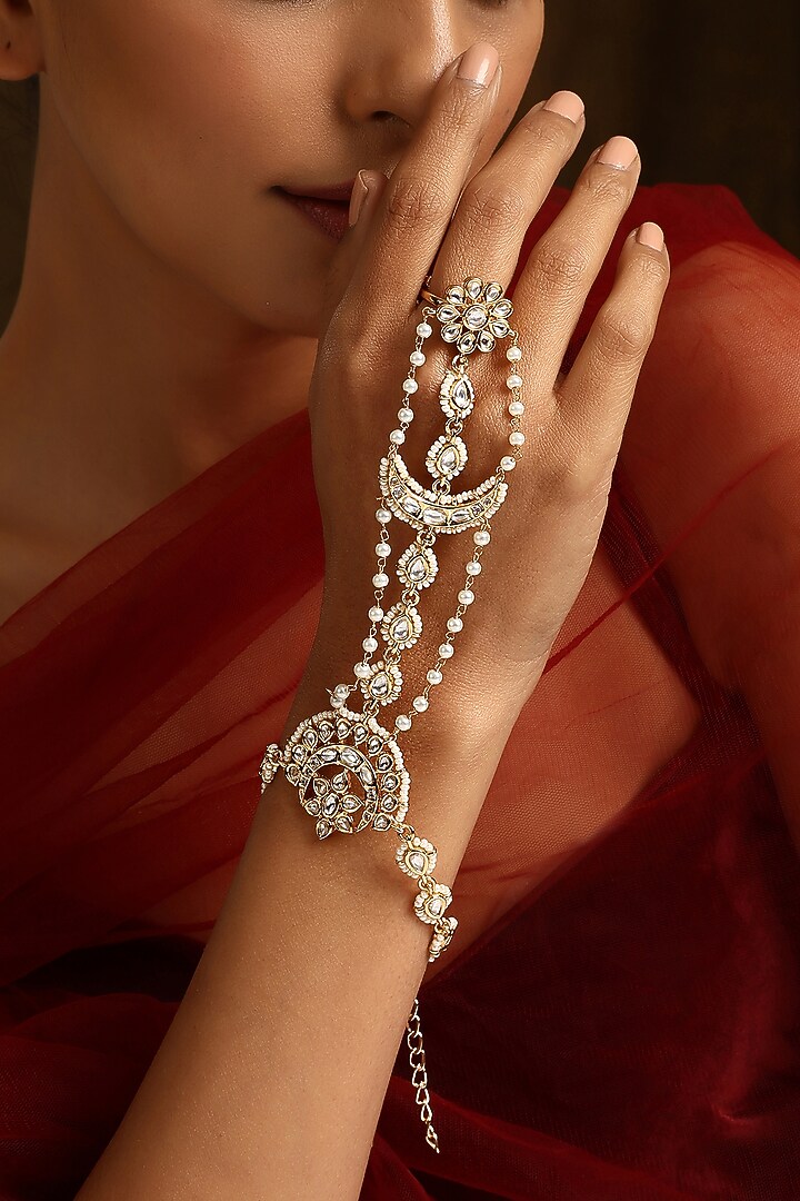 Gold Finish Kundan Polki Hathphool by Swabhimann Jewellery at Pernia's Pop Up Shop