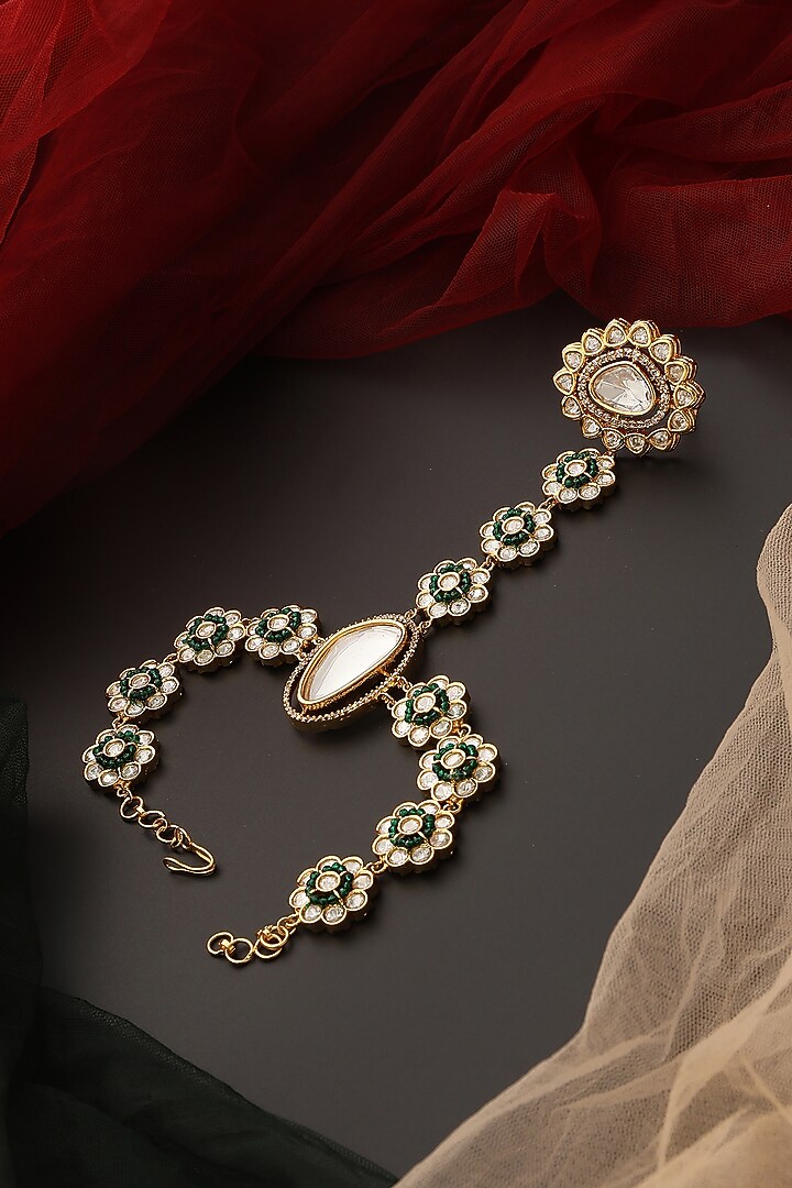 Gold Finish Kundan Polki Hathphool by Swabhimann Jewellery at Pernia's Pop Up Shop