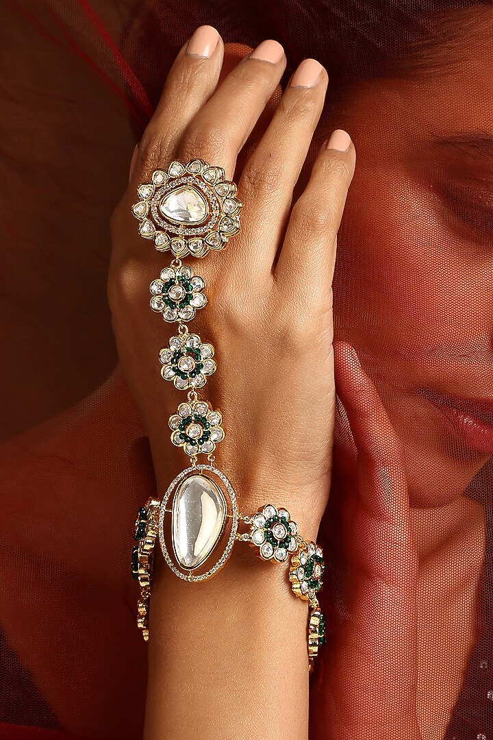 Gold Finish Kundan Polki Hathphool by Swabhimann Jewellery at Pernia's Pop Up Shop