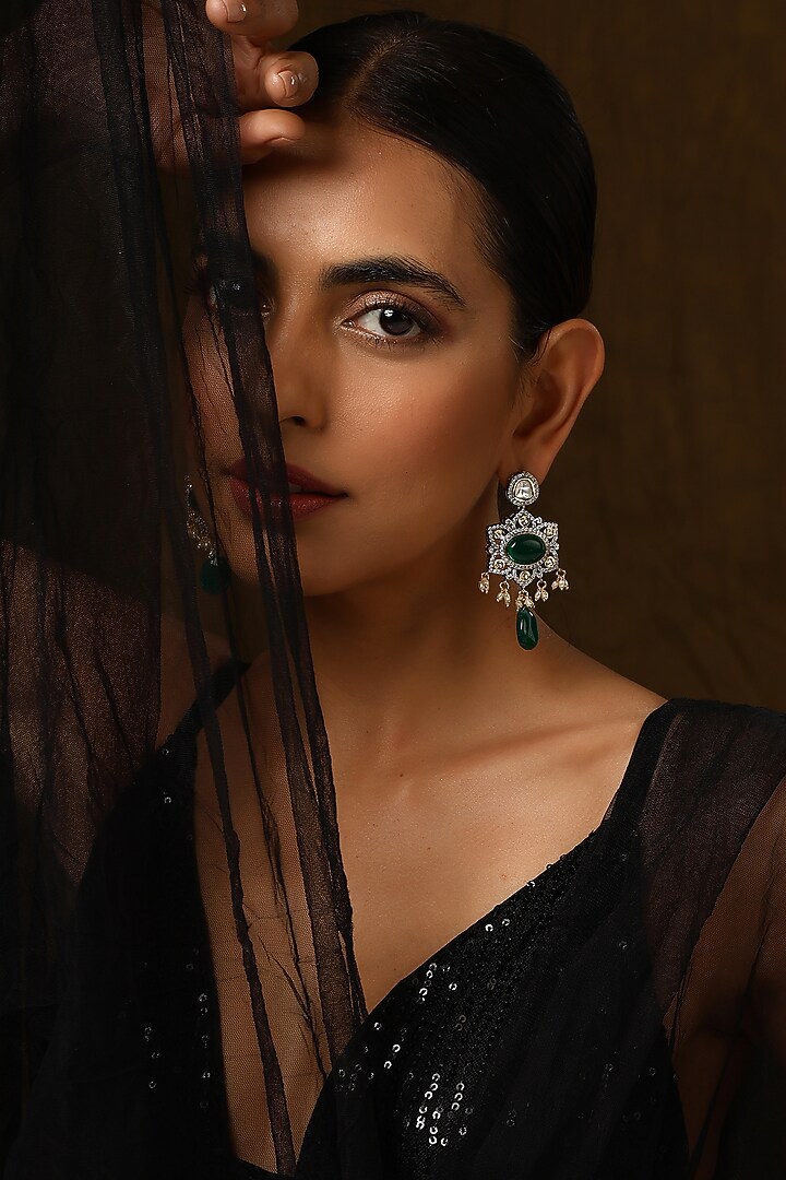 White Finish Kundan Polki Dangler Earrings by Swabhimann Jewellery at Pernia's Pop Up Shop