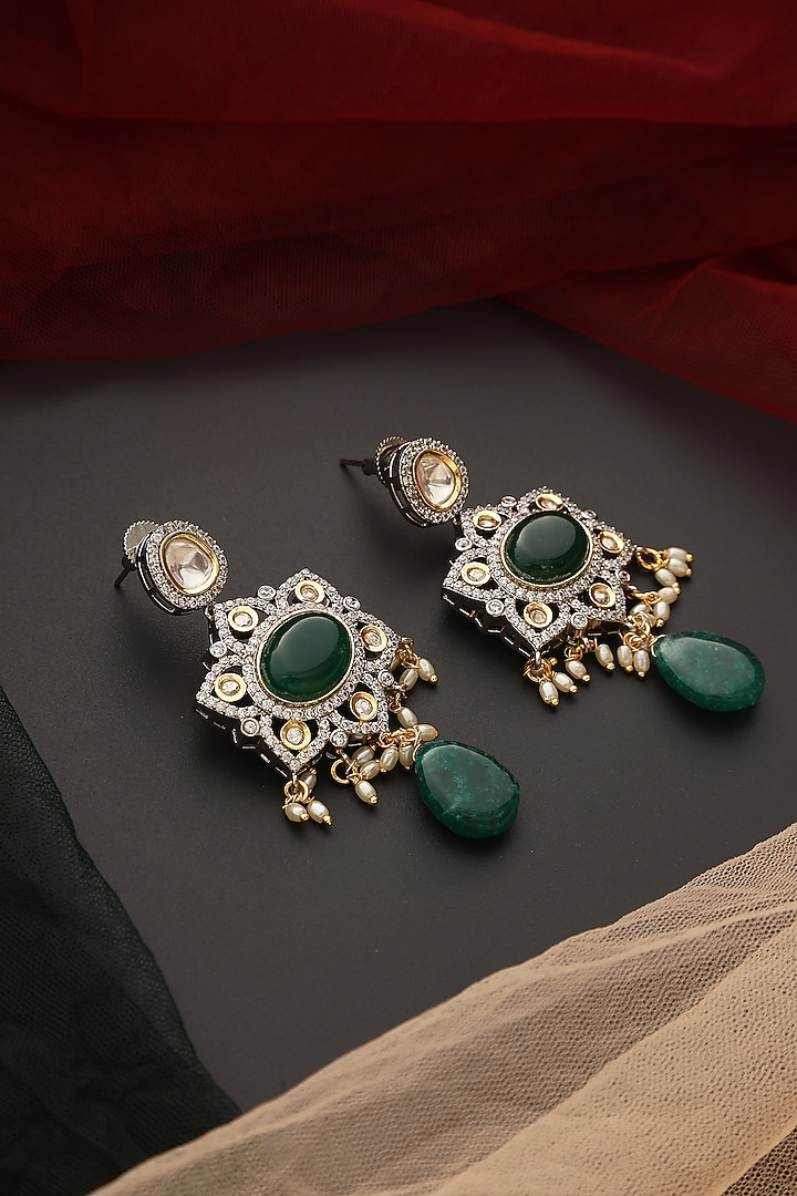 White Finish Kundan Polki Dangler Earrings by Swabhimann Jewellery at Pernia's Pop Up Shop