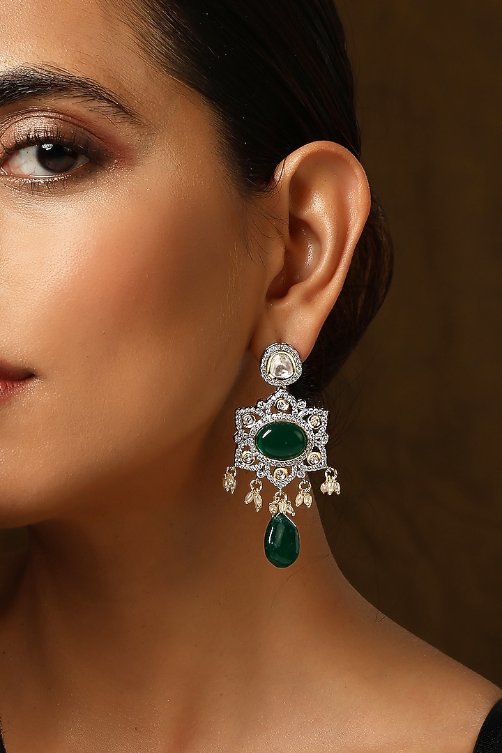 White Finish Kundan Polki Dangler Earrings by Swabhimann Jewellery at Pernia's Pop Up Shop