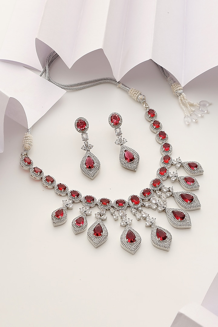 White Finish Kundan Polki & Zircon Necklace Set by Swabhimann Jewellery at Pernia's Pop Up Shop