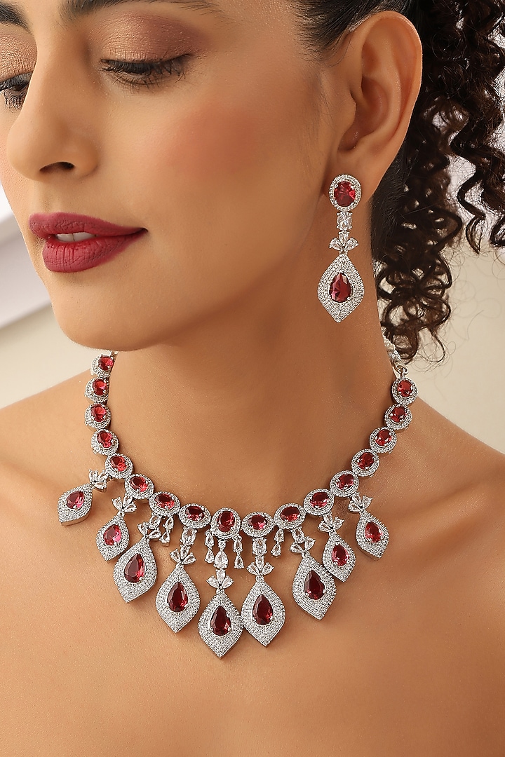 White Finish Kundan Polki & Zircon Necklace Set by Swabhimann Jewellery at Pernia's Pop Up Shop