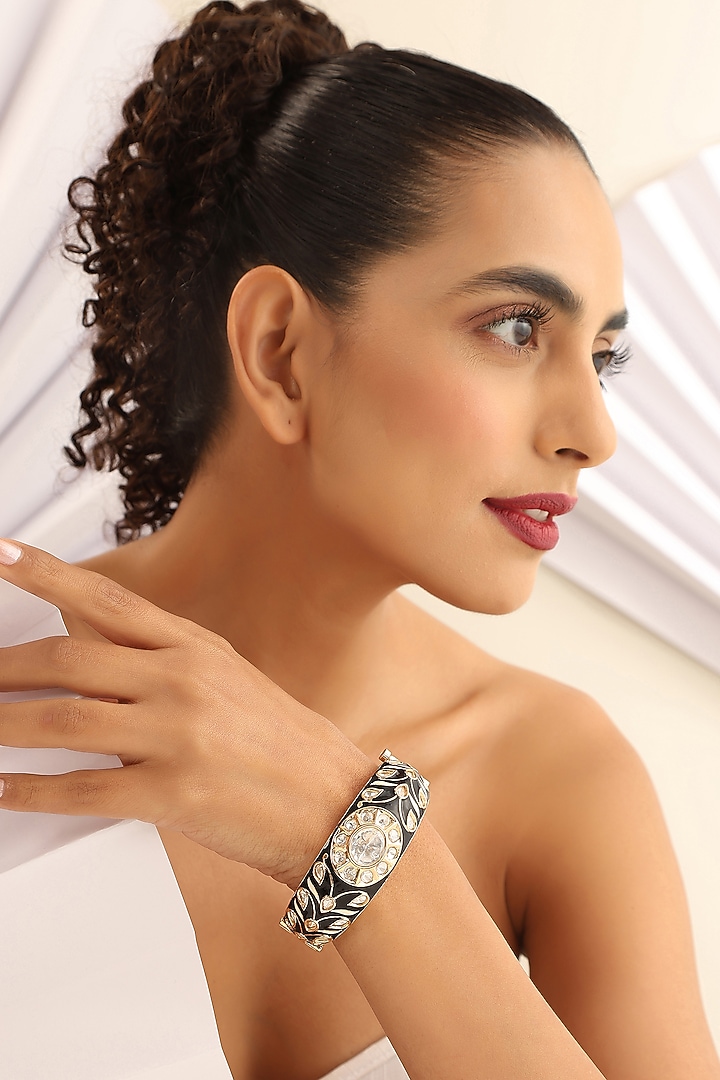 Gold Finish Kundan Polki Bracelet by Swabhimann Jewellery at Pernia's Pop Up Shop