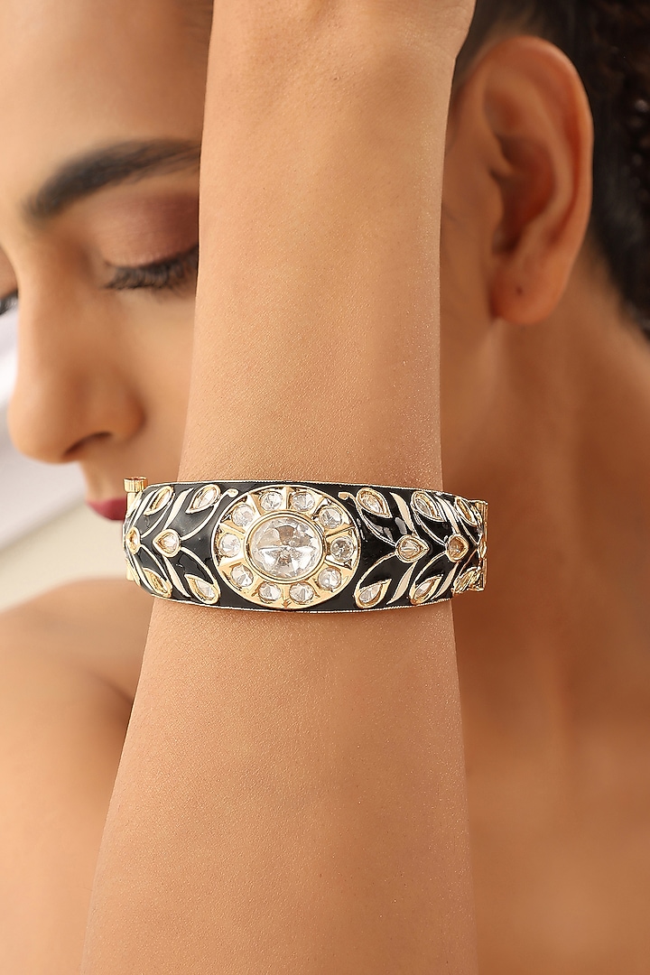 Gold Finish Kundan Polki Bracelet by Swabhimann Jewellery at Pernia's Pop Up Shop