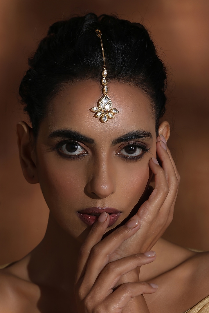 Gold Finish Kundan Polki Handmade Maangtikka by Swabhimann Jewellery at Pernia's Pop Up Shop