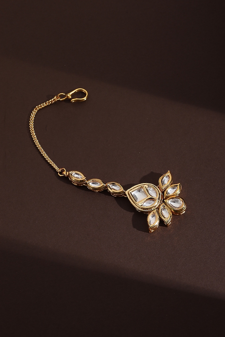 Gold Finish Kundan Polki Handmade Maangtikka by Swabhimann Jewellery at Pernia's Pop Up Shop