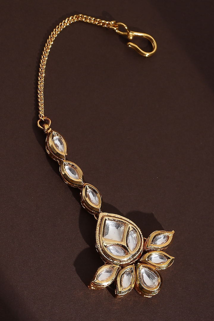 Gold Finish Kundan Polki Handmade Maangtikka by Swabhimann Jewellery at Pernia's Pop Up Shop