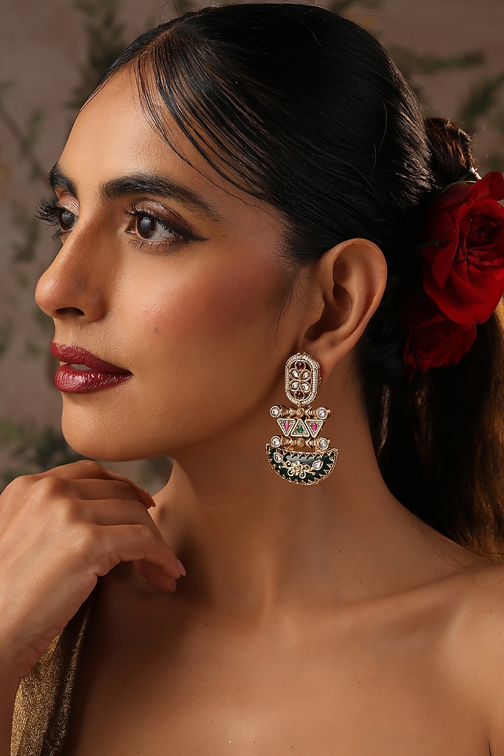 Rose Gold Finish Multi-Colored Kundan Polki Dangler Earrings by Swabhimann Jewellery at Pernia's Pop Up Shop