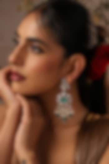 Gold Finish Emerald Green Kundan Polki Dangler Earrings by Swabhimann Jewellery at Pernia's Pop Up Shop