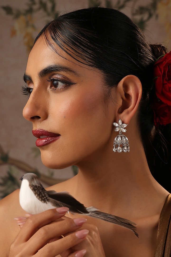 Gold Finish Kundan Polki Jhumka Earrings by Swabhimann Jewellery at Pernia's Pop Up Shop