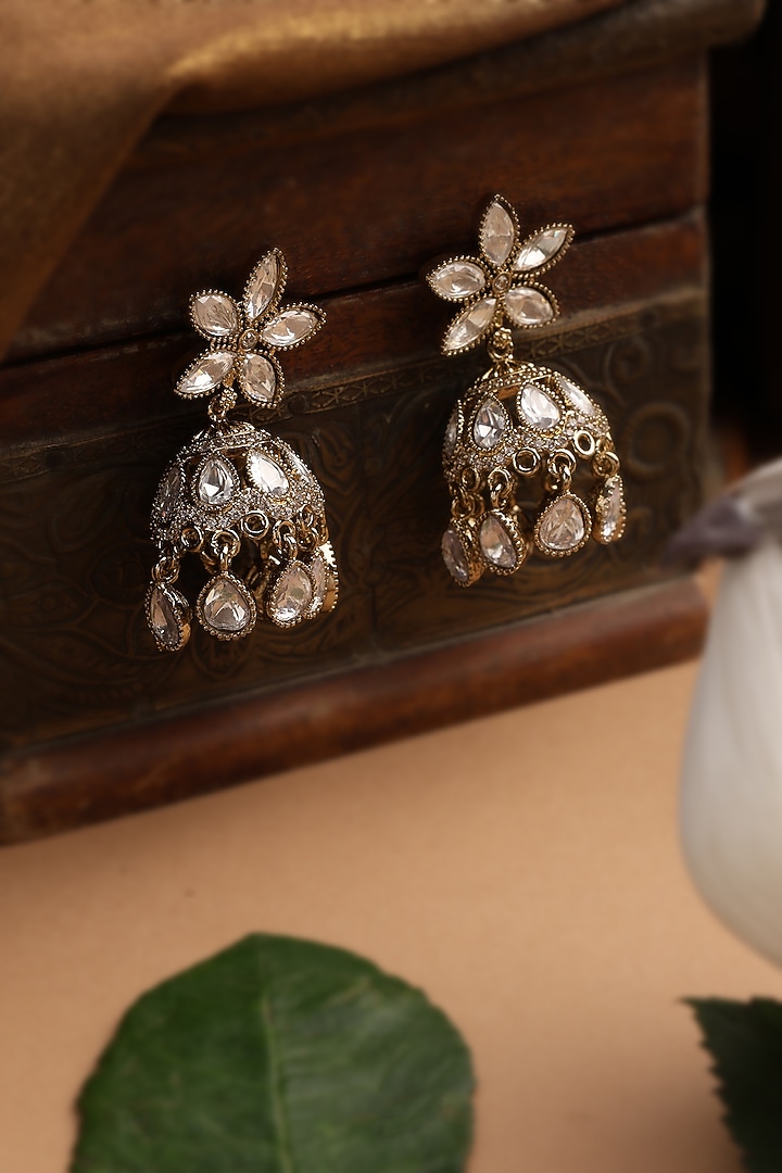 Gold Finish Kundan Polki Jhumka Earrings by Swabhimann Jewellery at Pernia's Pop Up Shop