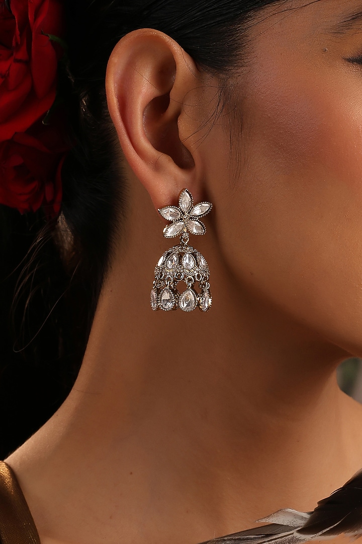 Gold Finish Kundan Polki Jhumka Earrings by Swabhimann Jewellery at Pernia's Pop Up Shop