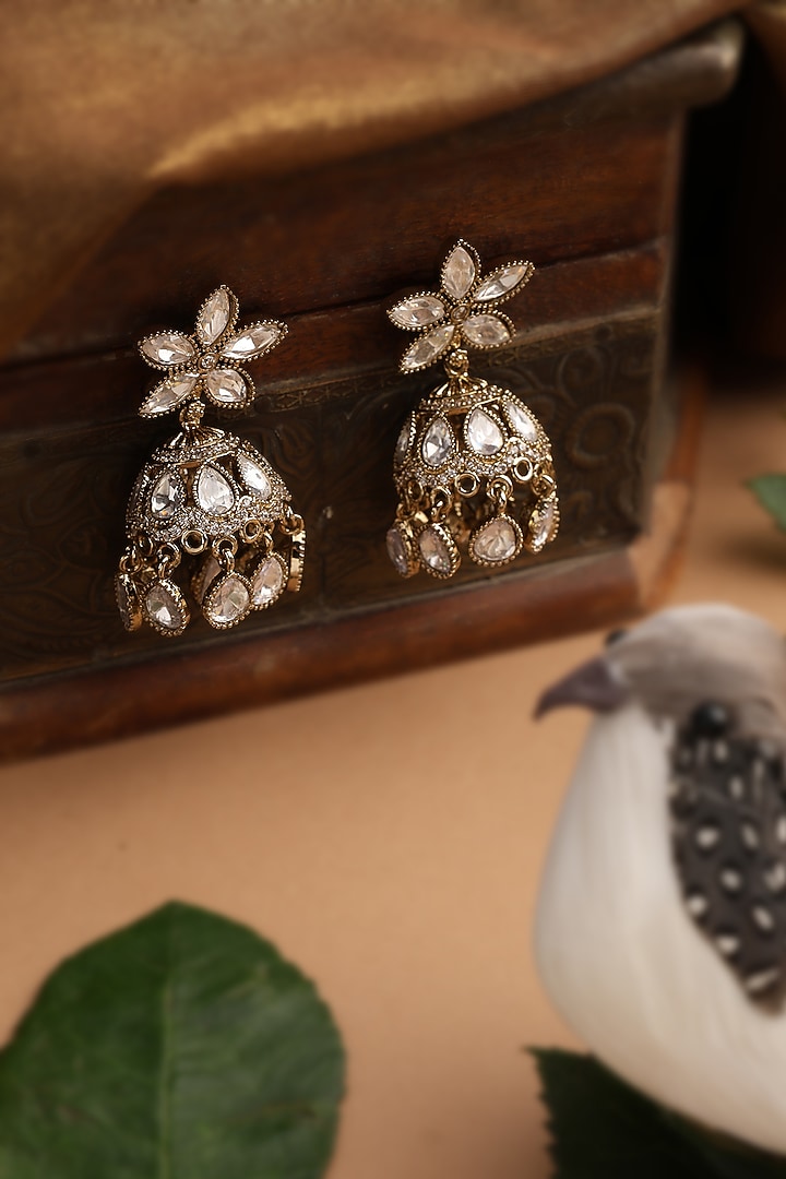 Gold Finish Kundan Polki Jhumka Earrings by Swabhimann Jewellery at Pernia's Pop Up Shop