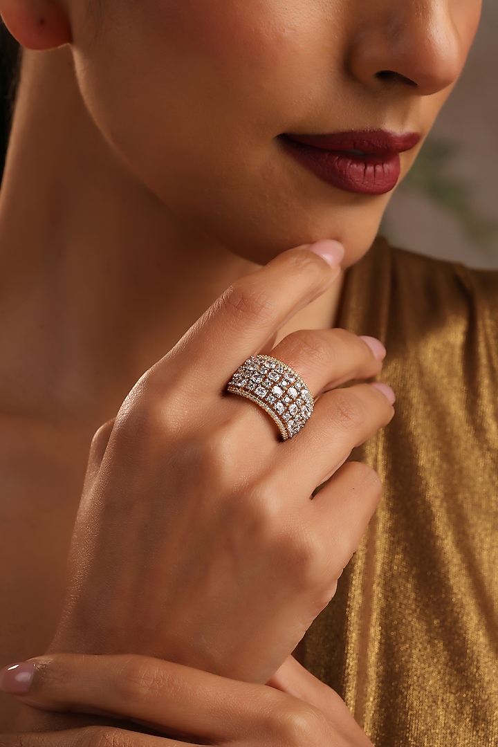 Gold Finish Zircon Adjustable Solitaire Ring by Swabhimann Jewellery at Pernia's Pop Up Shop