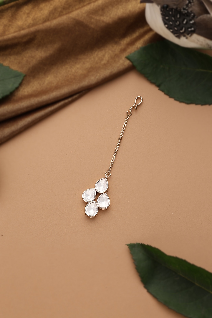 Rose Gold Finish Kundan Polki Maangtikka by Swabhimann Jewellery at Pernia's Pop Up Shop