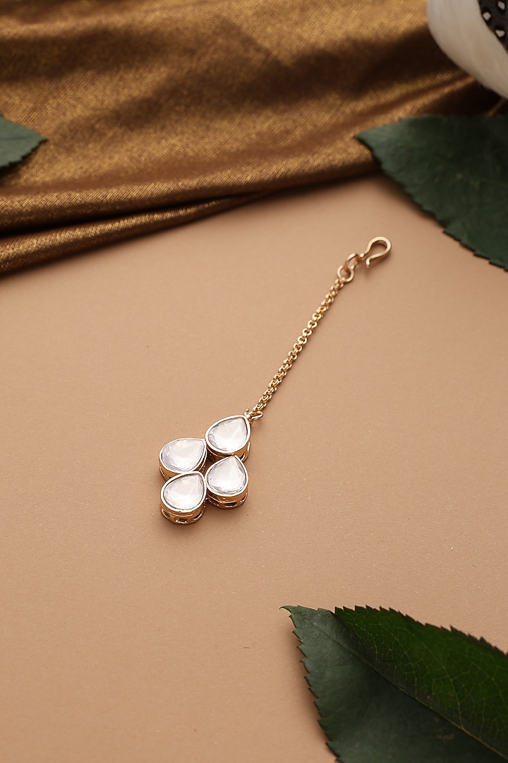 Rose Gold Finish Kundan Polki Maangtikka by Swabhimann Jewellery at Pernia's Pop Up Shop